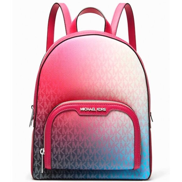 New Michael Kors Jaycee Medium Ombré Signature Logo Backpack Dark Raspberry - Picture 1 of 5